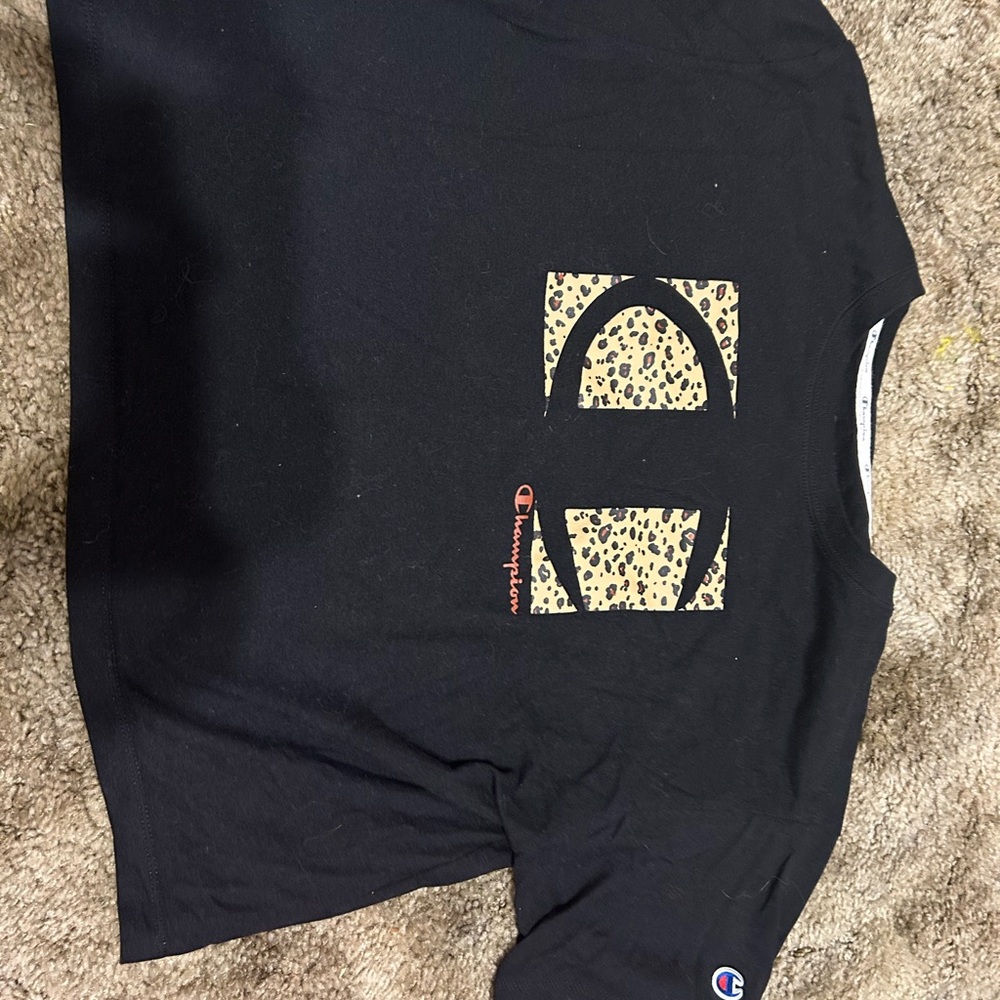 Champion Black T-Shirt with Leopard Print Logo